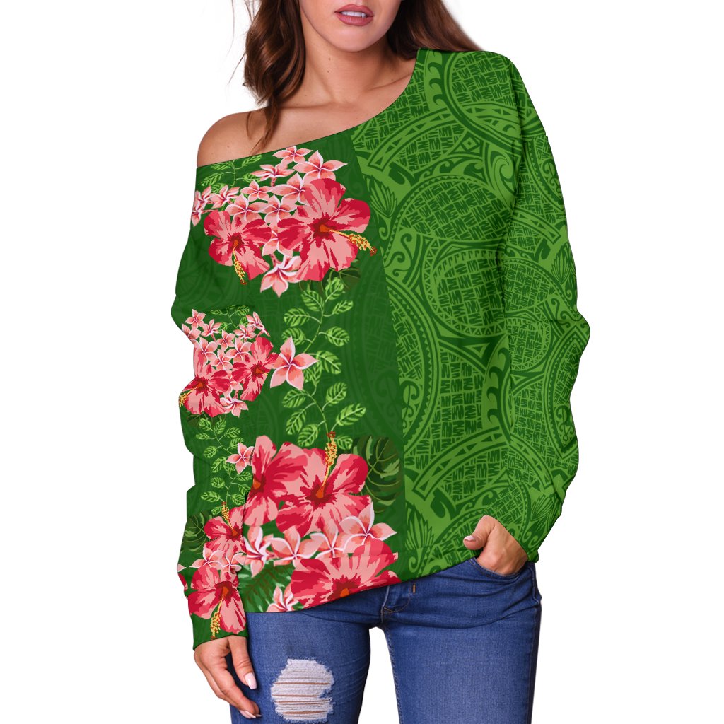 Tropical Polynesian - Hawaiian Women's Off Shoulder Sweater - Curtis Style - Polynesian Pride
