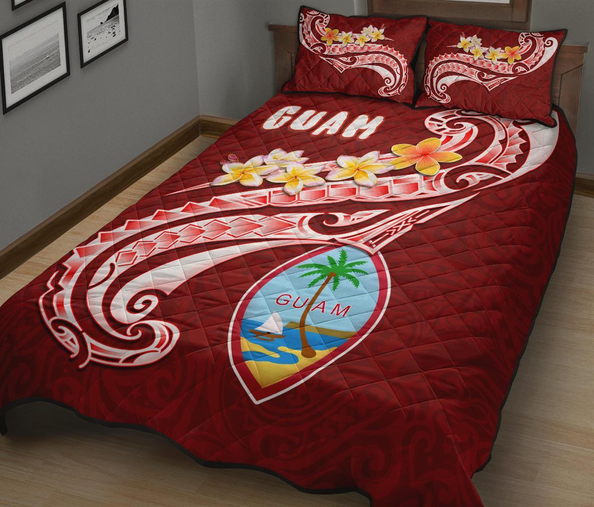 Guam Quilt Bed Set - Guam Seal Polynesian Patterns Plumeria (Red) - Polynesian Pride