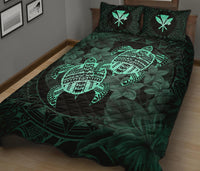 Hawaii Quilt Bed Set - Turtle Strong Pattern Hibiscus Plumeria Turquoise AH - Polynesian Pride