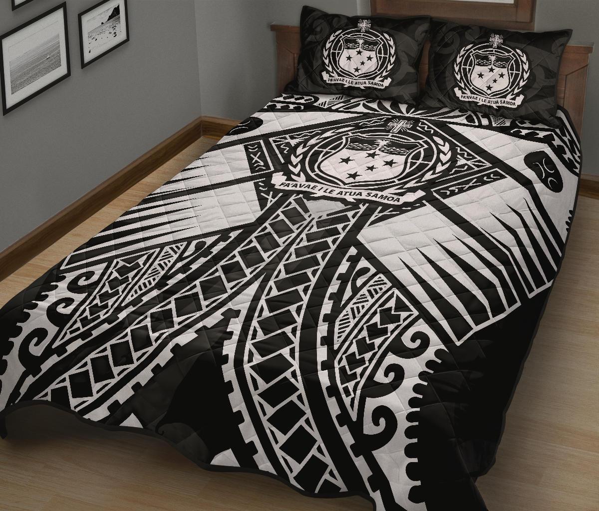 Samoa Polynesian Quilt Bed Set - Samoa White Seal with Polynesian Tattoo - Polynesian Pride