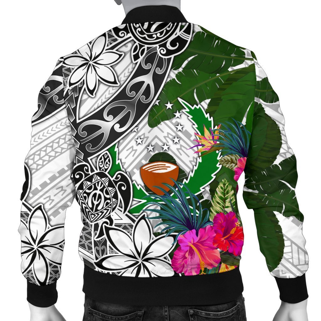 Pohnpei Custom Personalised Men's Bomber Jacket White - Turtle Plumeria Banana Leaf - Polynesian Pride