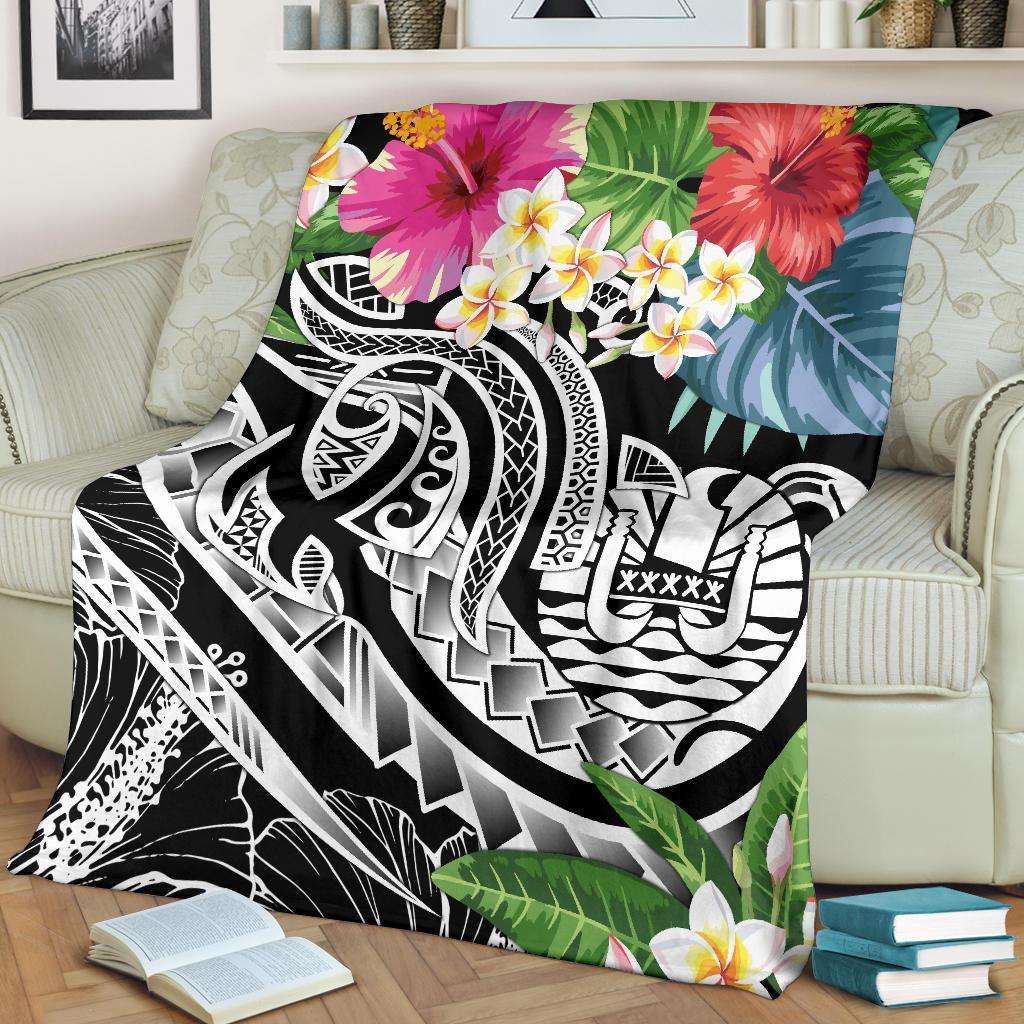 Tahiti Polynesian Premium Blanket - Summer Plumeria (Black) - Polynesian Pride