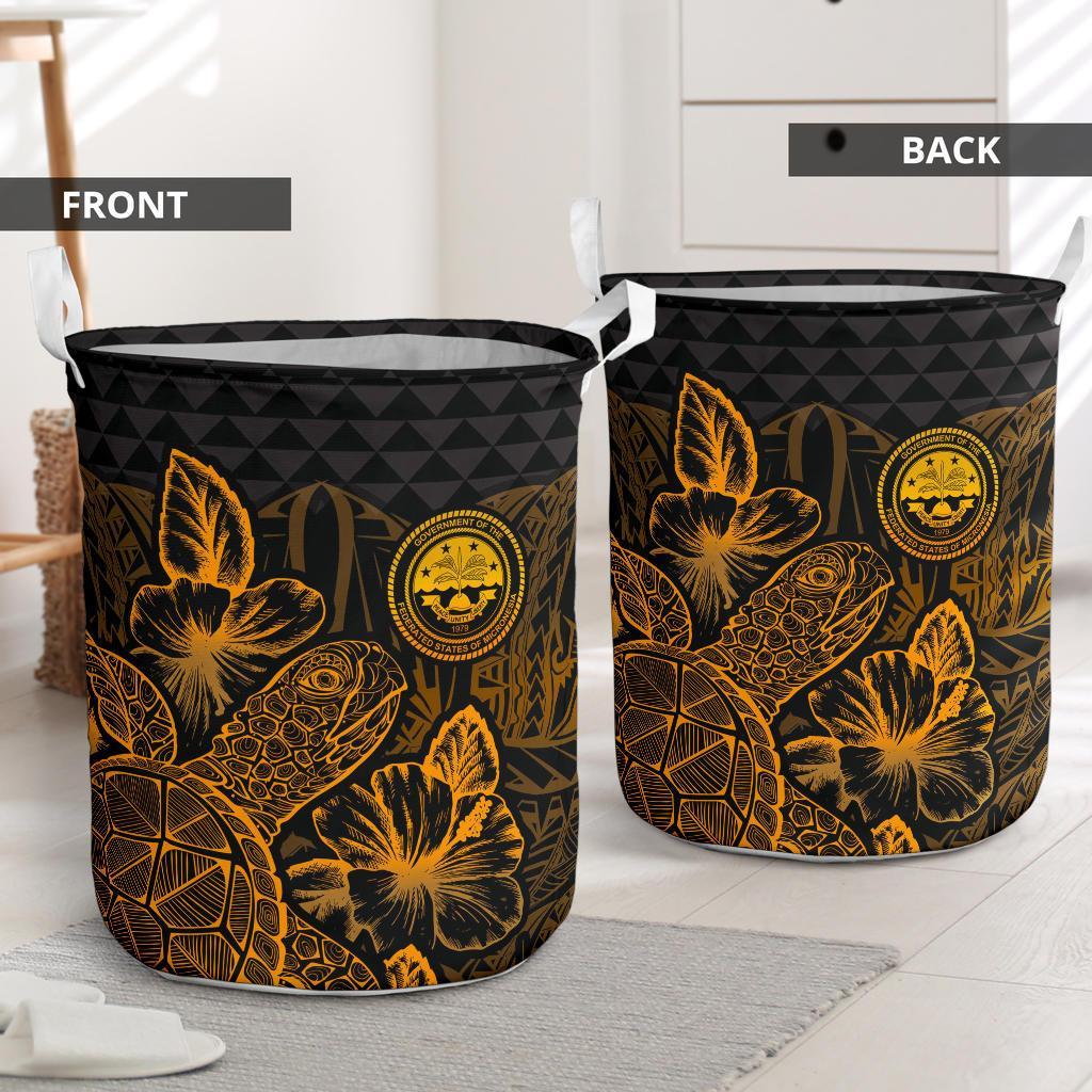 Federated States Of Micronesia Laundry Basket - Polynesian Turtle Hibiscus Gold - Polynesian Pride