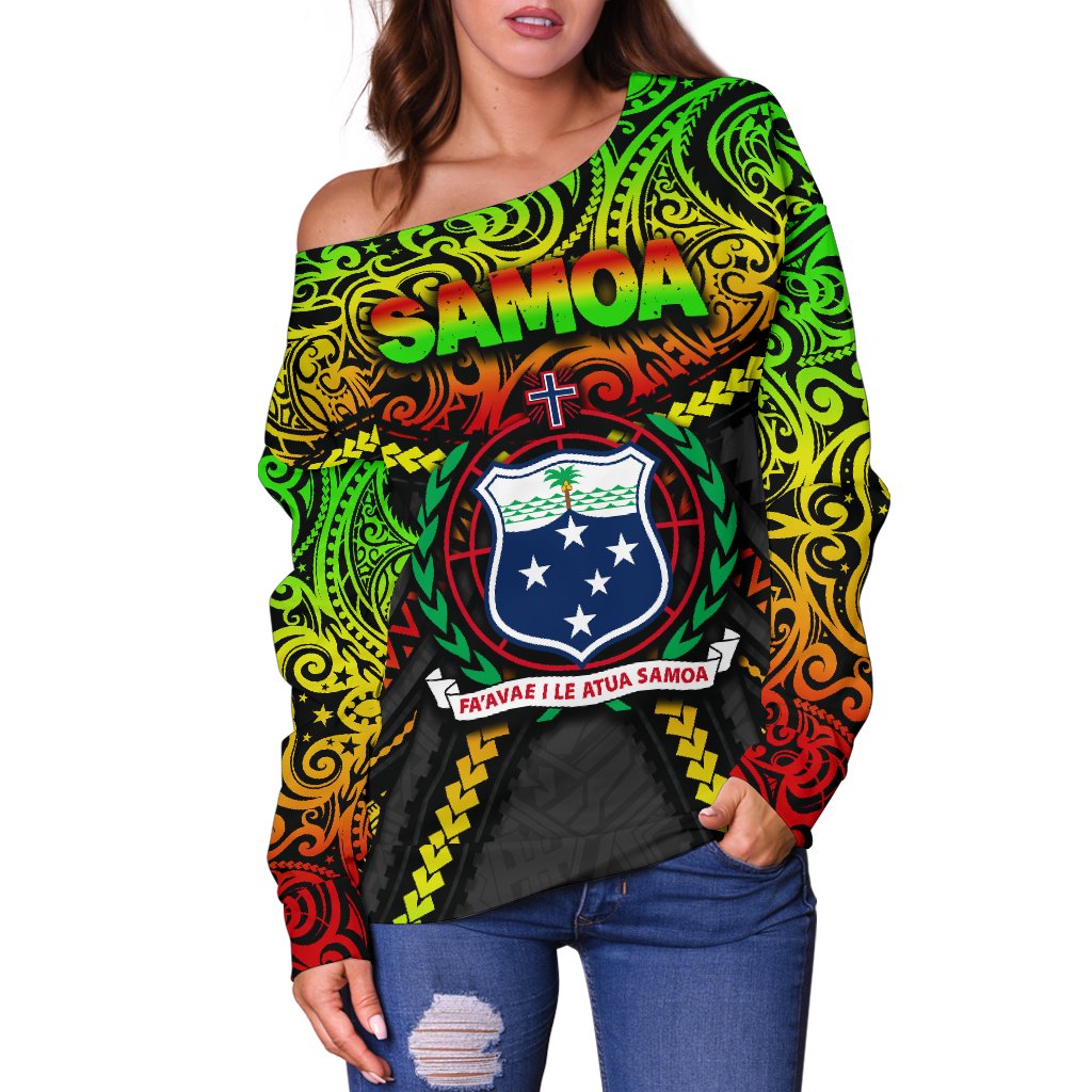 Samoa Women Off Shoulder Sweater Polynesian Tattoo Seashore - Polynesian Pride