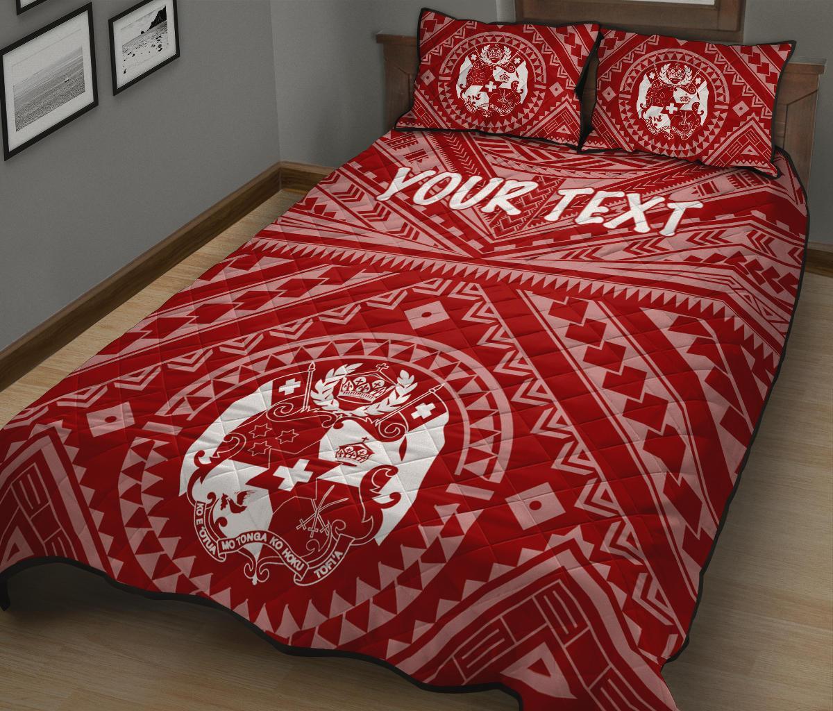 Tonga Personalised Quilt Bed Set - Tonga Seal With Polynesian Tattoo Style (Red) - Polynesian Pride