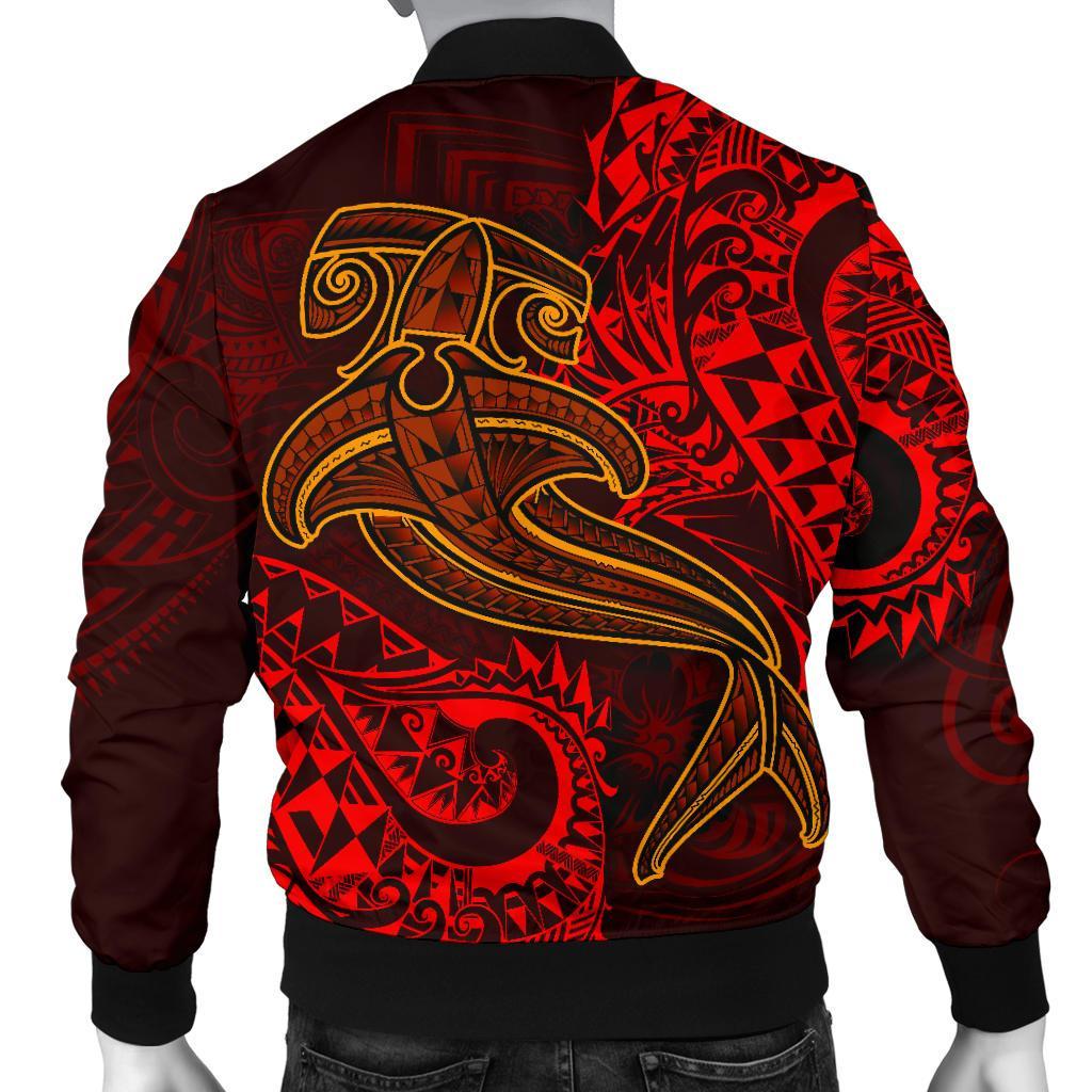 Polynesian Men's Bomber Jacket - Red Shark Polynesian Tattoo - Polynesian Pride