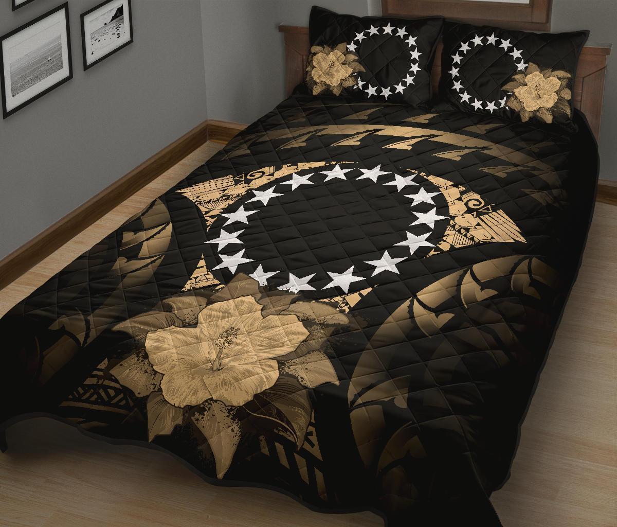 Cook Islands Polynesian Quilt Bed Set Hibiscus Gold - Polynesian Pride