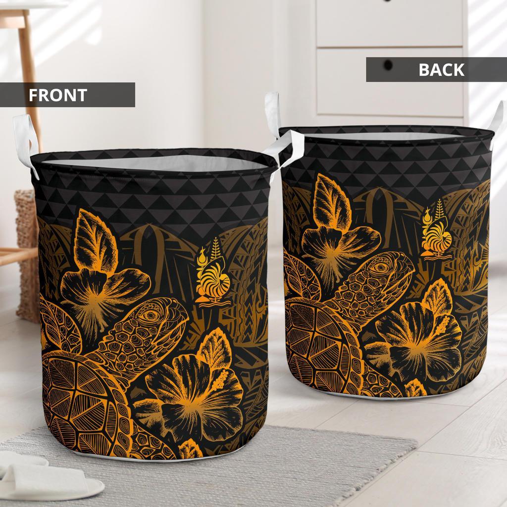 New Caledonia Laundry Basket - Polynesian Turtle Hibiscus Gold - Polynesian Pride
