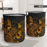 New Caledonia Laundry Basket - Polynesian Turtle Hibiscus Gold - Polynesian Pride