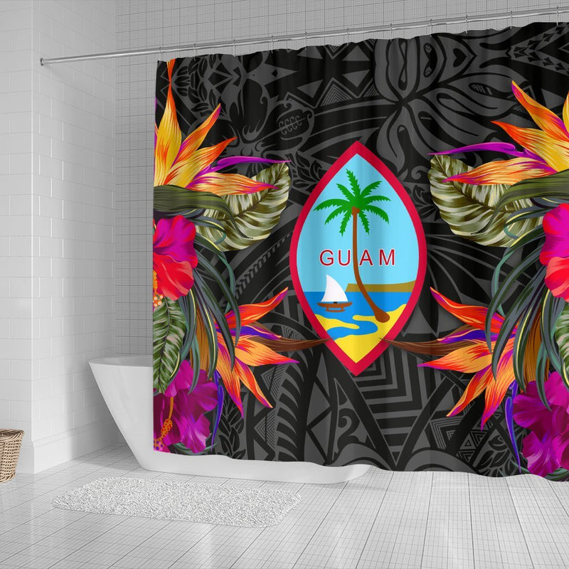 Guam Shower Curtain - Polynesian Hibiscus Pattern