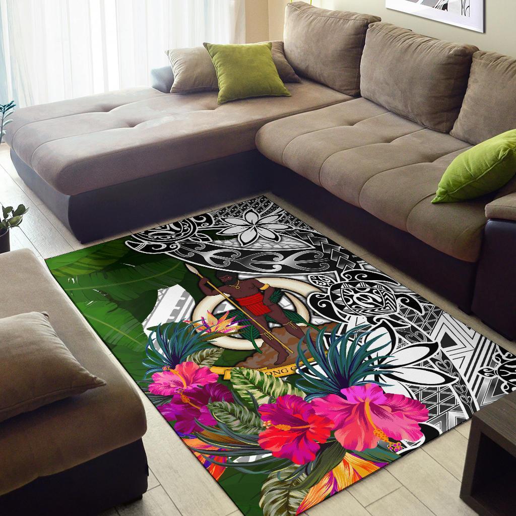Vanuatu Area Rug White - Turtle Plumeria Banana Leaf - Polynesian Pride