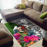 Vanuatu Area Rug White - Turtle Plumeria Banana Leaf - Polynesian Pride