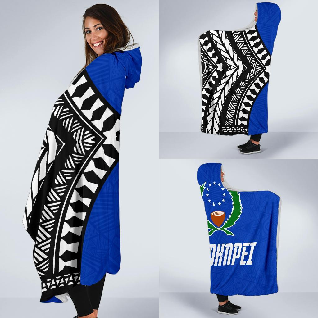 Pohnpei Flag Economy Hooded Blanket Micronesian Pattern Hooded Blanket Blue - Polynesian Pride