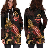 Guam Polynesian Hoodie Dress - Turtle With Blooming Hibiscus Gold - Polynesian Pride
