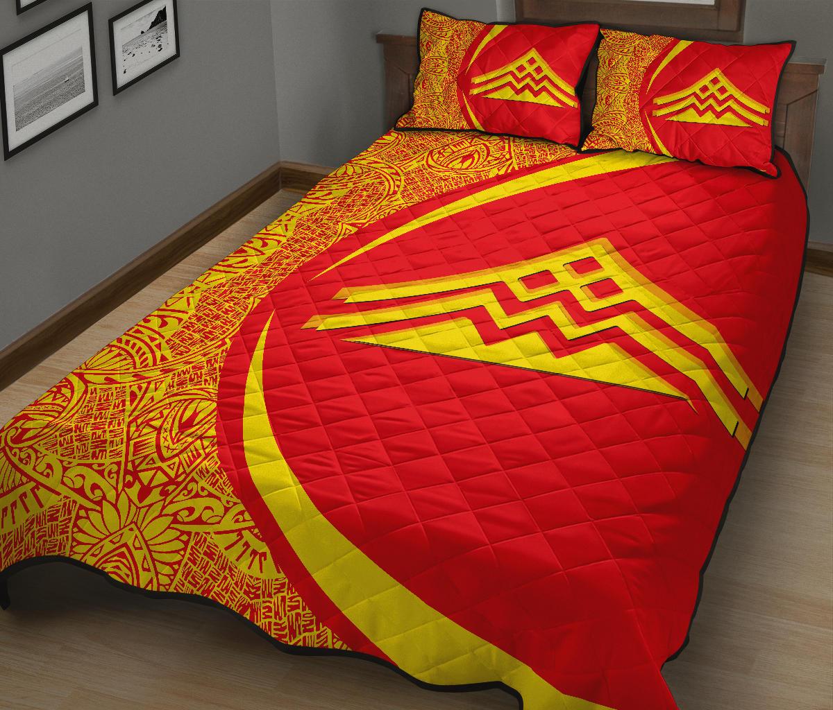 Hawaii Quilt Bed Set Mauna Kea Polynesian - Circle Style Red And Yellow - Polynesian Pride