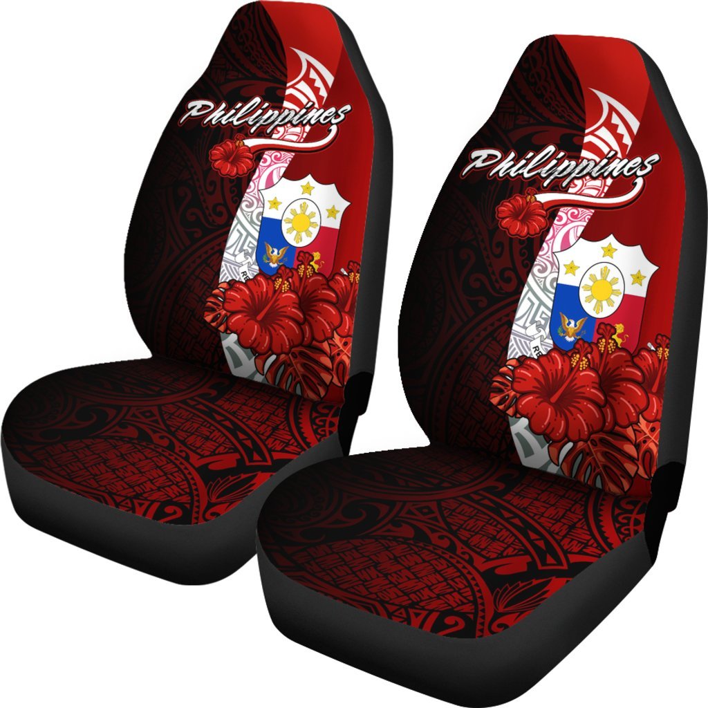 Philippines Polynesian Car Seat Covers - Coat Of Arm With Hibiscus - Polynesian Pride