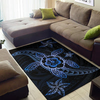 Kanaka Map Hibiscus Plumeria Turtle Art Polynesian Area Rug Blue AH - Polynesian Pride