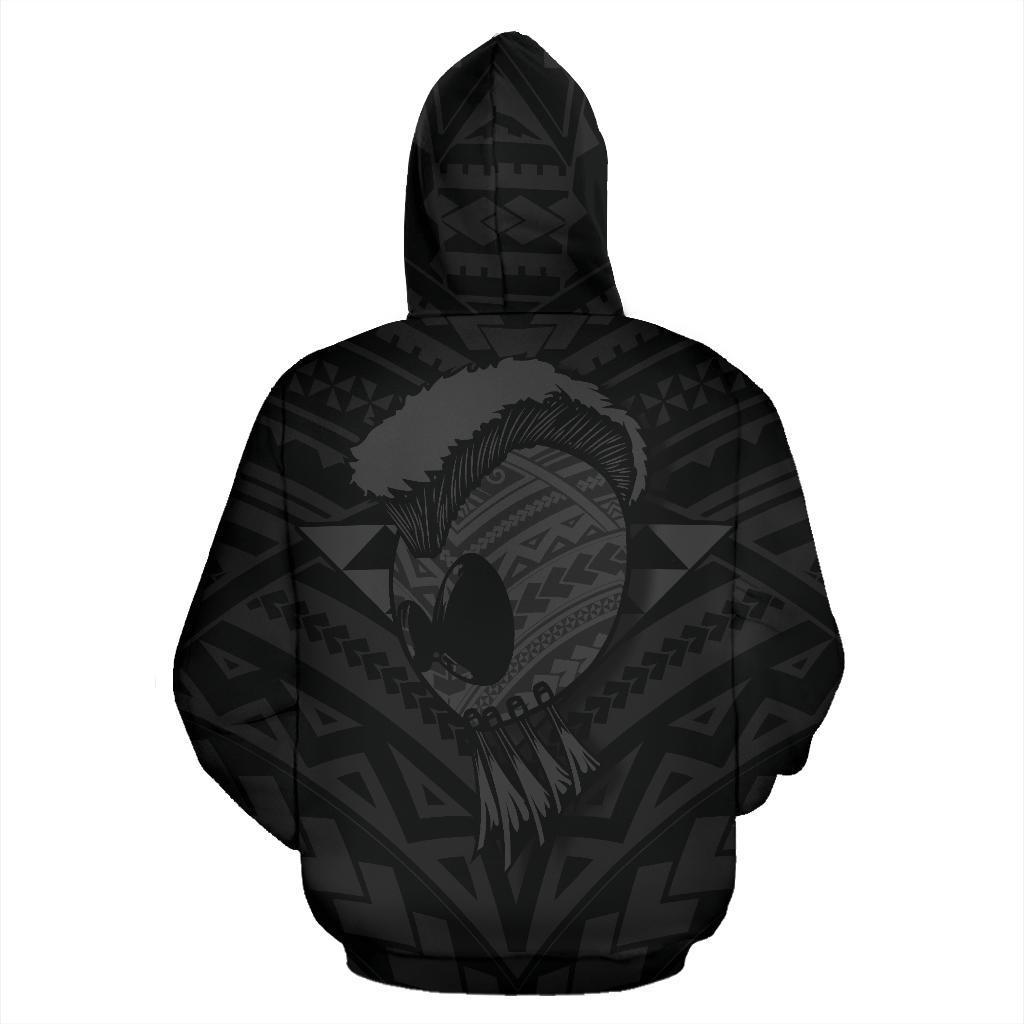 Polynesian Kakau Warrior Helmet Hawaii Custom Zip Hoodie Gray - Polynesian Pride
