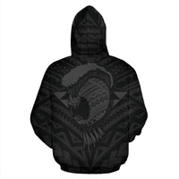 Polynesian Kakau Warrior Helmet Hawaii Custom Zip Hoodie Gray - Polynesian Pride