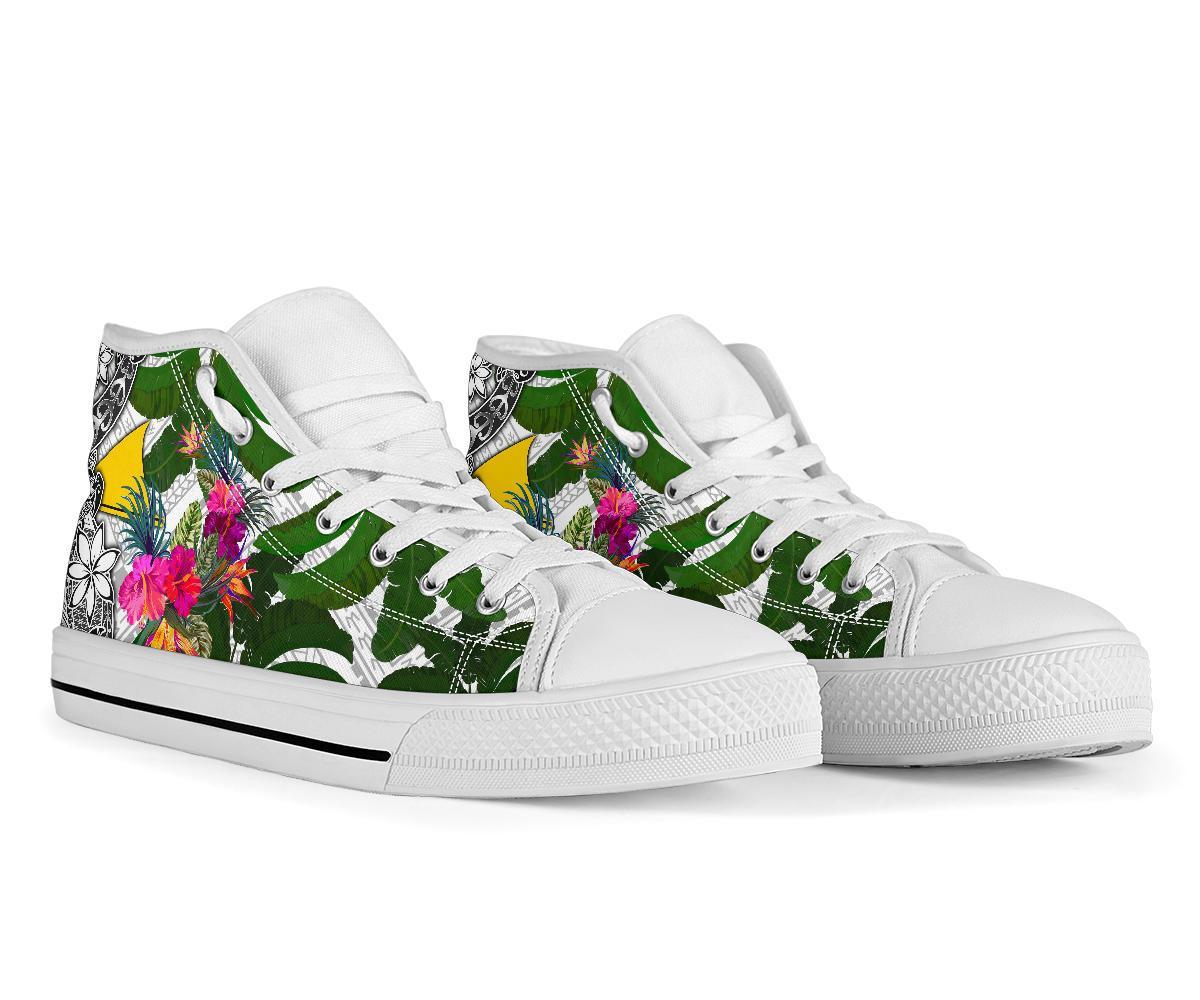 Tokelau High Top Shoes White - Turtle Plumeria Banana Leaf - Polynesian Pride
