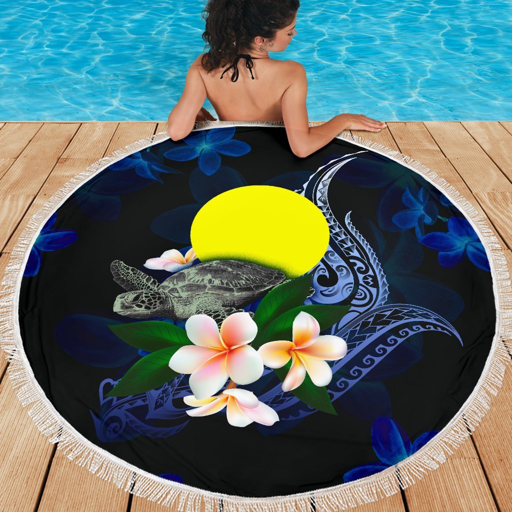 Palau Polynesian Beach Blanket - Turtle With Plumeria Flowers - Polynesian Pride