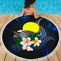 Palau Polynesian Beach Blanket - Turtle With Plumeria Flowers - Polynesian Pride