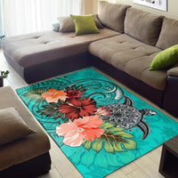 Turtle Polynesian Area Rug Hibiscus Polynesian Turquoise - Polynesian Pride