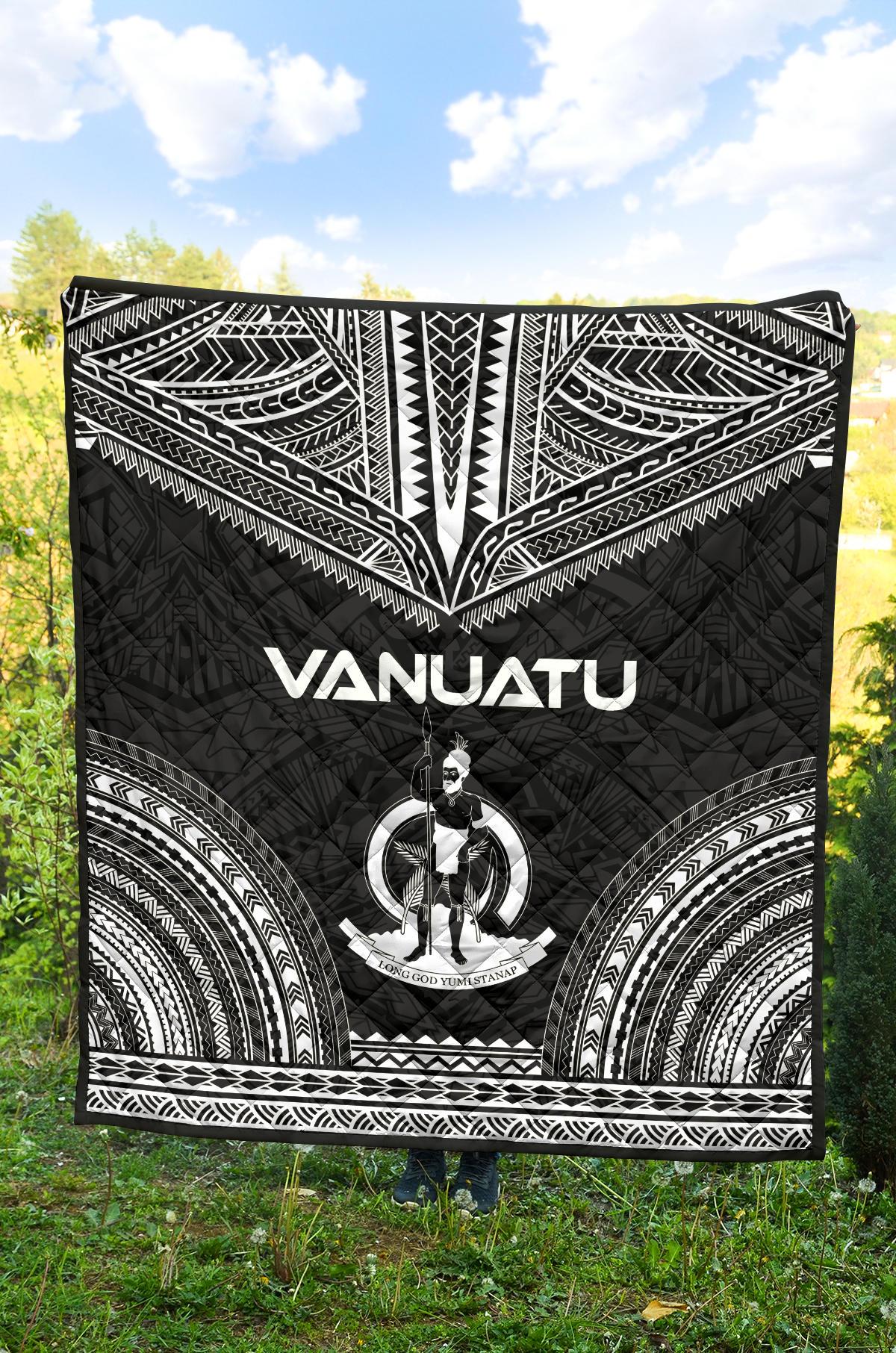 Vanuatu Premium Quilt - Vanuatu Coat Of Arms Polynesian Chief Black Version - Polynesian Pride