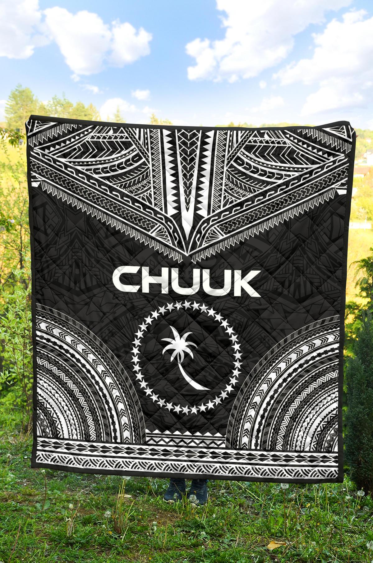 Chuuk Premium Quilt - Chuuk Flag Polynesian Chief Black Version - Polynesian Pride