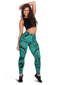 Polynesian Maori Lauhala Turquoise Hawaii Women's Leggings AH - Polynesian Pride
