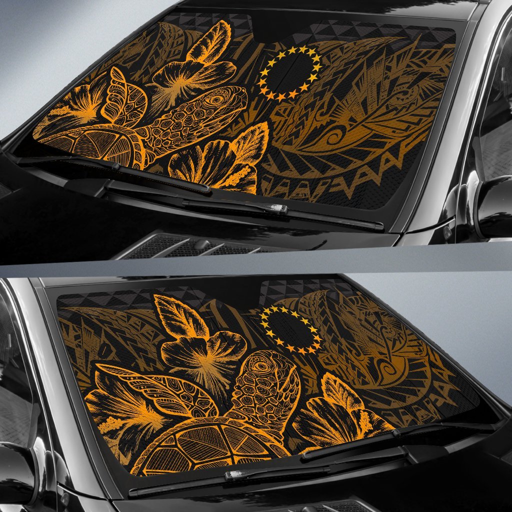 Cook Islands Auto Sun Shades Turtle Hibiscus Gold - Polynesian Pride