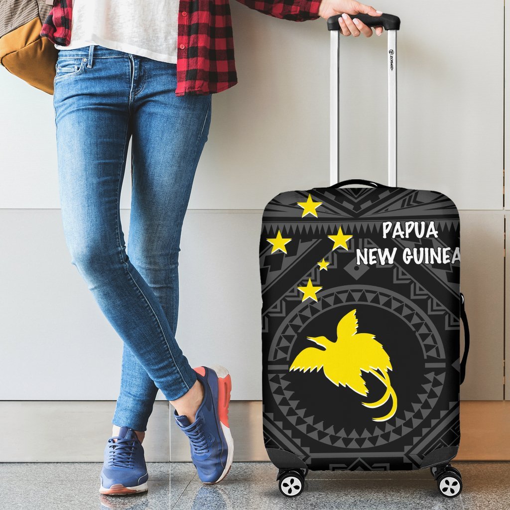 Papua New Guinea Luggage Covers - Flag With Polynesian Patterns (Black) Black - Polynesian Pride