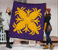 Hawaiian Premium Quilt Royal Pattern - Purple And Gold - A2 Style - Polynesian Pride