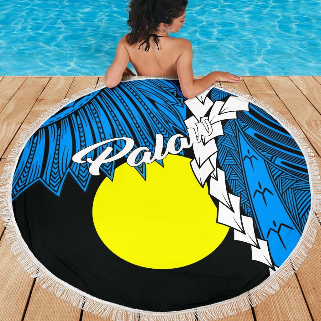 Palau Polynesian Beach Blanket - Tribal Wave Tattoo Flag Style - Polynesian Pride