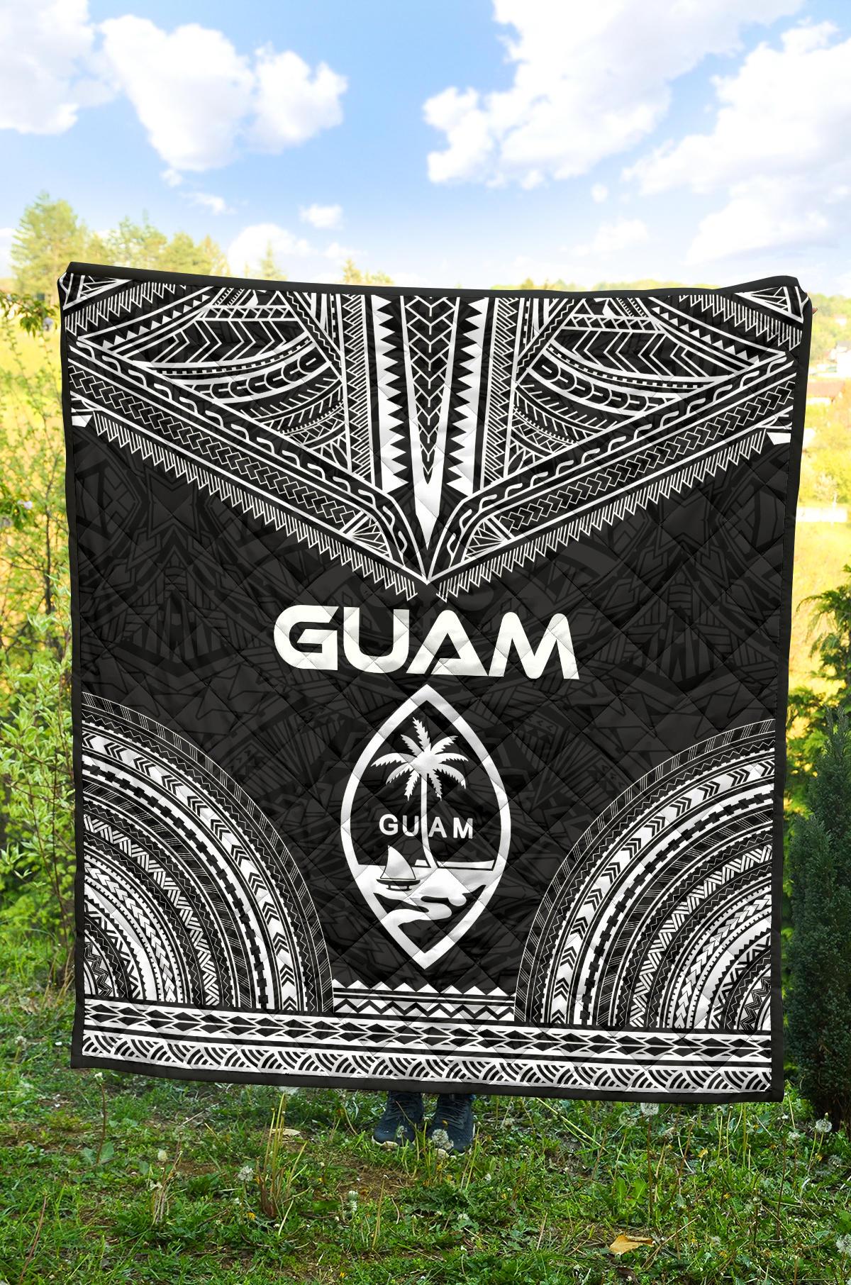 Guam Premium Quilt - Guam Coat Of Arms Polynesian Chief Black Version - Polynesian Pride