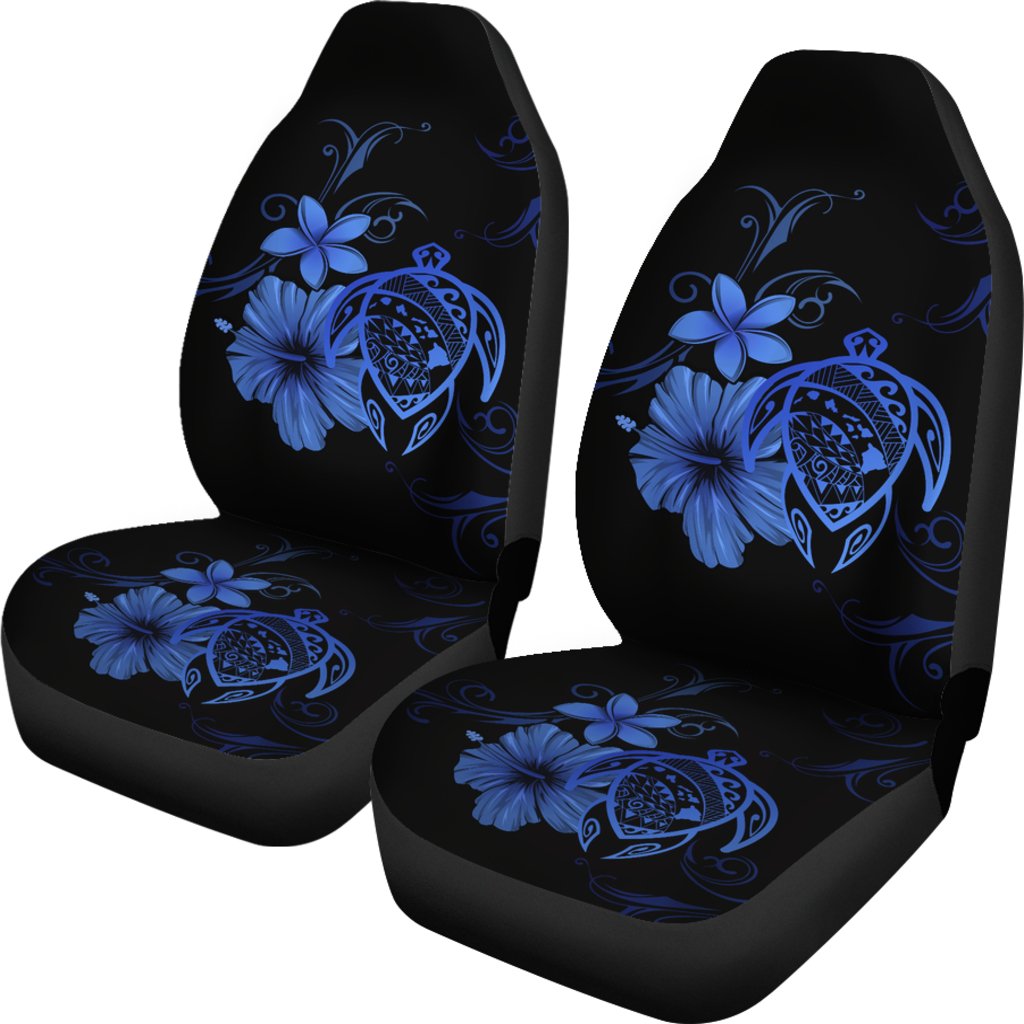Hawaii Turtle Hibiscus Poly Purple Car Seat Covers Universal Fit Blue - Polynesian Pride