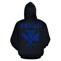 Polynesian Fish Hook Kanaka Map of Hawaii Zip Hoodie Blue - Polynesian Pride