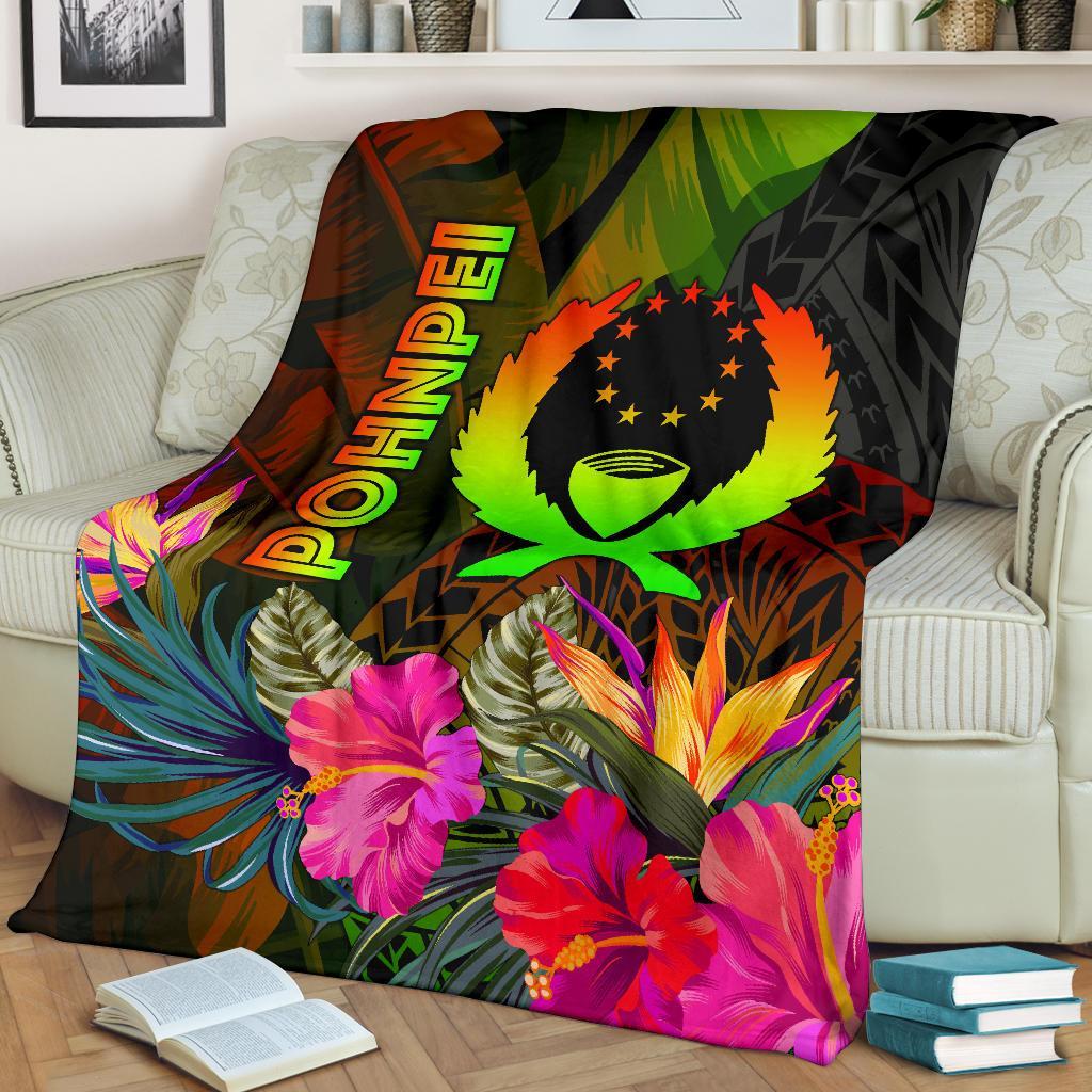 Pohnpei Polynesian Premium Blanket - Hibiscus and Banana Leaves - Polynesian Pride