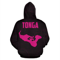 Tonga Polynesian Hoodie Tonga Coat of Arms In Turtle Map Pink - Polynesian Pride