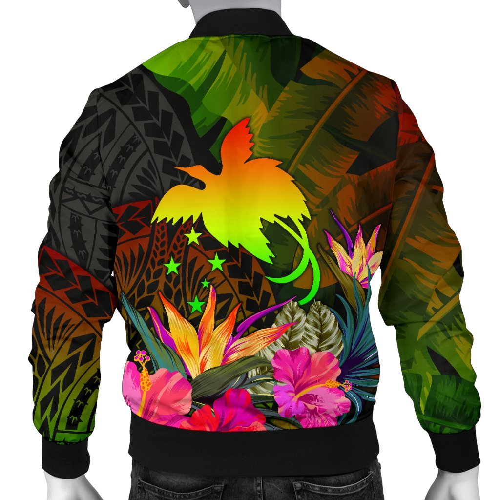 Papua New Guinea Polynesian Personalised Men's Bomber Jacket - Hibiscus and Banana Leaves - Polynesian Pride