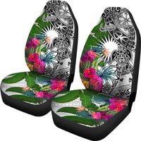 Marshall Islands Custom Personalised Car Seat Covers White - Turtle Plumeria Banana Leaf - Polynesian Pride