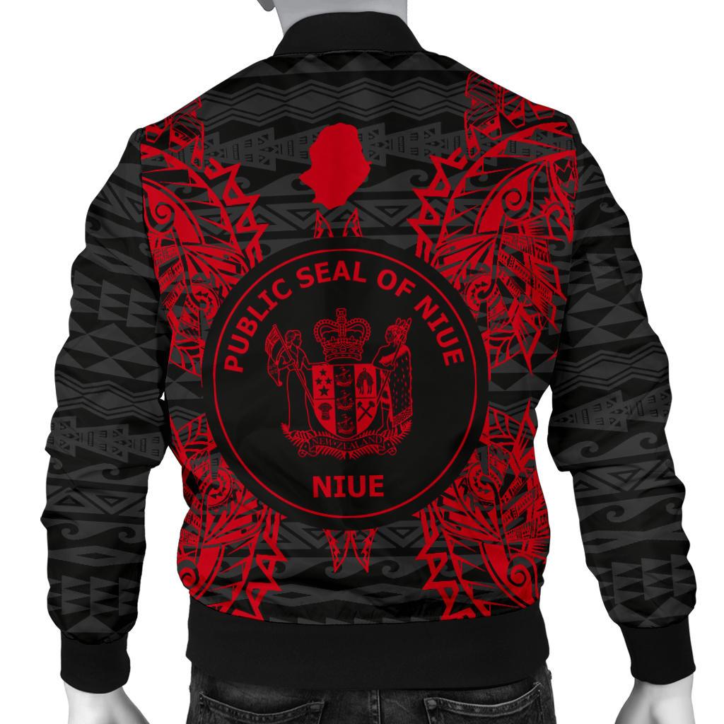 Niue Polynesian Men's Bomber Jacket Map Red - Polynesian Pride