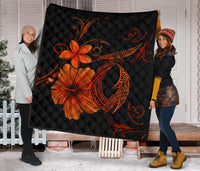 Hawaii Fish Hook Hibiscus Premium Quilt Orange - Polynesian Pride