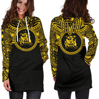 Norfolk Island Women Hoodie Dress - Norfolk Island Coat Of Arms Polynesian Gold Black - Polynesian Pride