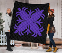 Hawaiian Premium Quilt Royal Pattern - Black And Purple - A2 Style - Polynesian Pride