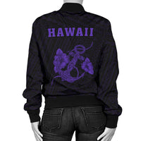 Hawaii Kakau Polynesian Anchor Women's Bomber Jacket - Purple - Polynesian Pride