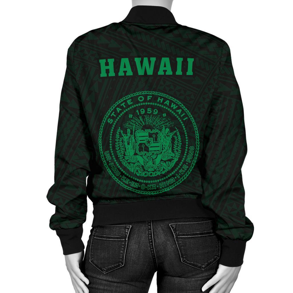Hawaii Kakau Polynesian Coat Of Arms Women's Bomber Jacket - Green - Polynesian Pride