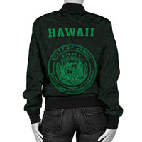 Hawaii Kakau Polynesian Coat Of Arms Women's Bomber Jacket - Green - Polynesian Pride