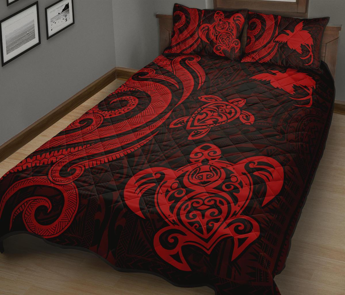 Papua New Guinea Quilt Bed Set - Red Tentacle Turtle - Polynesian Pride