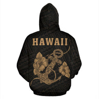 Polynesian Kakau Anchor Hibiscus Hawaii Hoodie Gold - Polynesian Pride